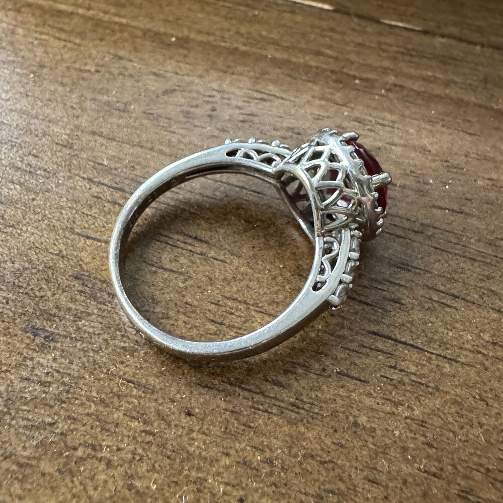 Sterling Silver Womens Ring CZ Cubic Zirconia Size 9 Red With Multiple Gem 925 - Picture 5 of 6